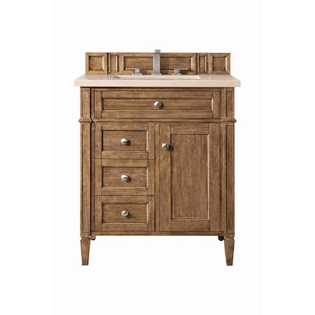 James Martin Vanities Brittany 30in Single Vanity, Saddle Brown, w/ 3 CM Eternal Marfil Quartz Top 650-V30-SBR-3EMR